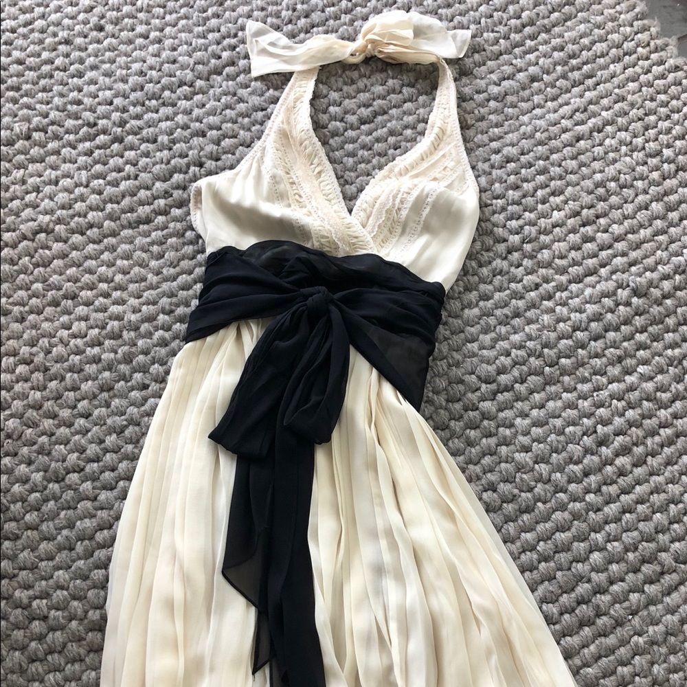 BCBGMaxazria Cream Halter Dress with Black Slash
